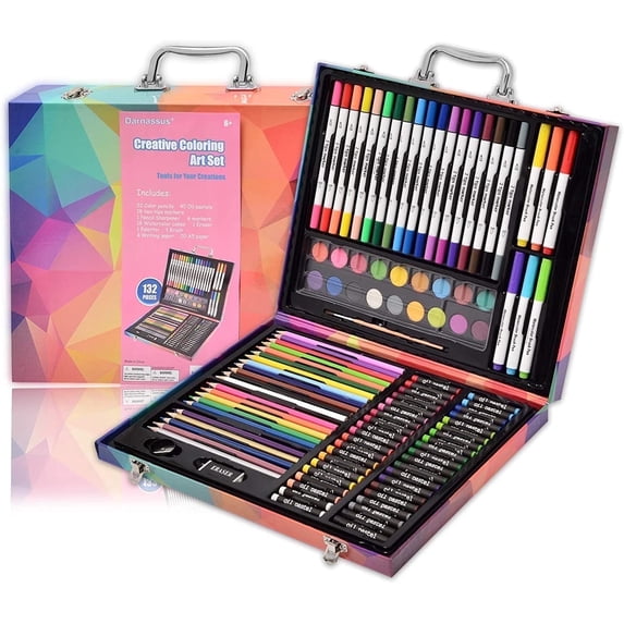 132 Piece Art Set, Inspiration Art Case Coloring Set, Deluxe Professional Color Set, Art Kit Gift for Age 4-12, with Compact Portable Case