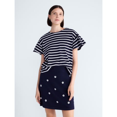 Women's Cotton Crewneck Top with Flutter Sleeves, Sizes XS-XXL