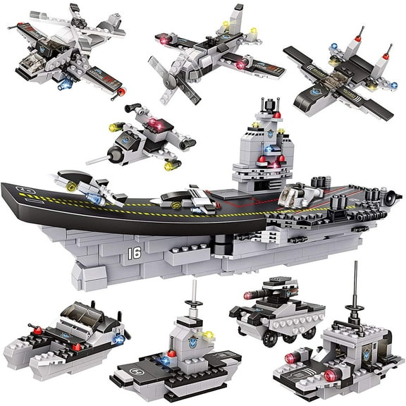 1320 Pieces Aircraft Carrier Building Blocks Set, Military Battleship Model Toy with Army Car, Helicopter & Boat, Military Toys Gift for Kids Boys Girls Age 6-12