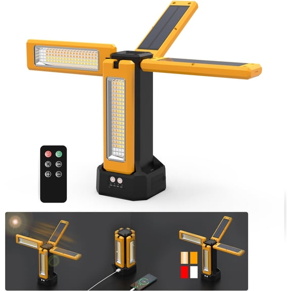 13200mAh Rechargeable Solar Work Light, IPX4 Waterproof with Folding Stand Support and Portable Carrying Bag, 8000 Lumen Stepless Dimmable, 4 Lighting Modes, White/Warm/Warm White (No Tripod)