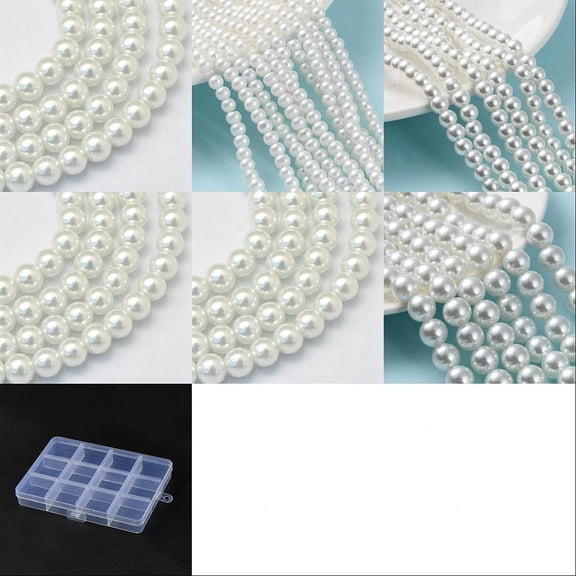 1320pcs Pearl Beads 6 Sizes White Glass Pearl with Hole Round Loose Faux Pearl Beads for DIY Necklace Earring Jewelry Making Christmas Halloween
