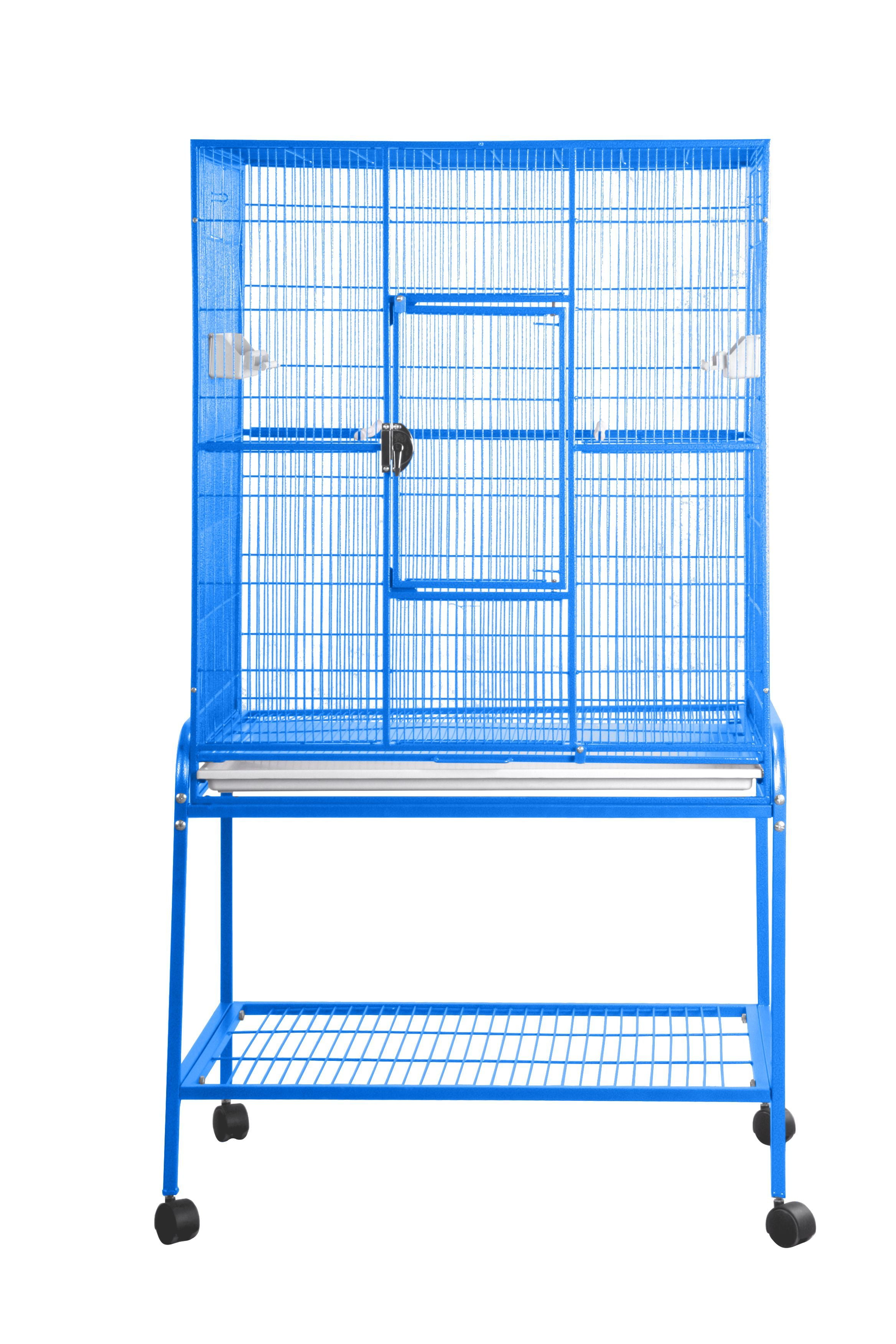 Blue Wrought Iron Flight Bird Cage with Stand