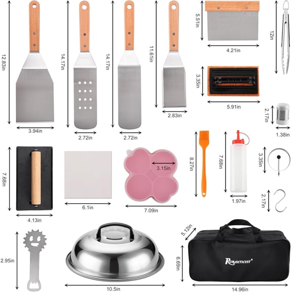 132PC Professional Griddle Accessories Kit - Heavy Duty Stainless Steel Grill Spatula Set for Outdoor Cooking