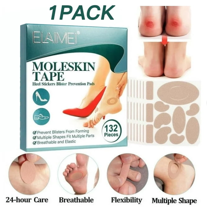 132PCS Moleskine for Blisters, Heel Blister Prevention Pads Breathable