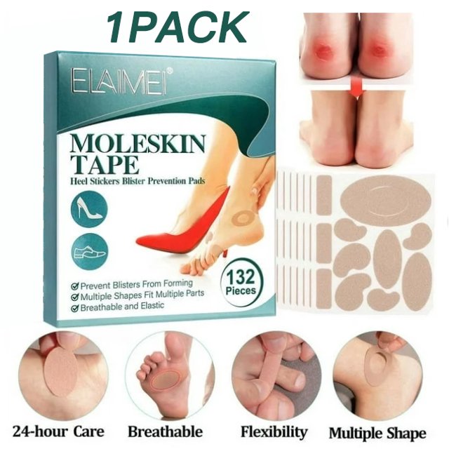 132PCS Moleskine for Blisters, Heel Blister Prevention Pads Breathable