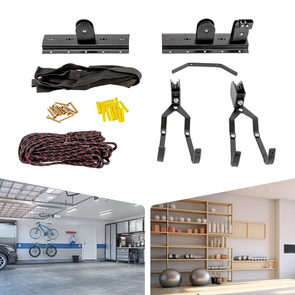 132lbs Bike Hoist, Ceiling Mount Pulley System, Bike Storage, Set of Bike Hangers for Garage Storage