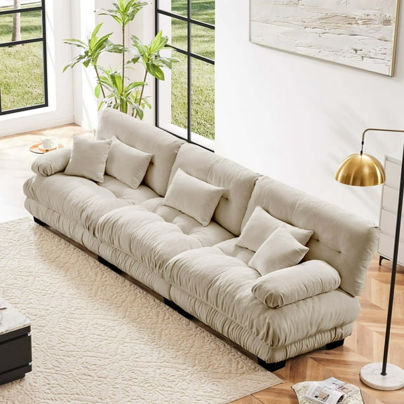133.8"Cloud Chenille 3-Seat Oversized Deep Seat Sofa, Modern Living Room Couch,Light Coffee
