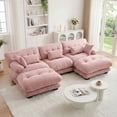 thumbnail image 1 of 133.8"Cloud Chenille 3-Seat Sofa with 2 Moveable Ottomans, Oversized Deep Seat Modular Lounge Couch,Pink, 1 of 9