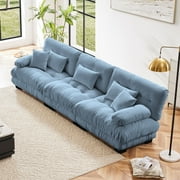 133.8" Oversized Couch, 3 Seater Modular Sectional Sofa, Blue Large Sectional Couches for Living Room, Fluffy Chenille Fabric Cloud Couch with 5 Pillows, Deep S