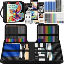 133 PCS Art Supplies Sketching Kit, Pro Drawing Pencils with  Colored Graphite Charcoal Watercolor & Metallic Pencils for Artists（Black)