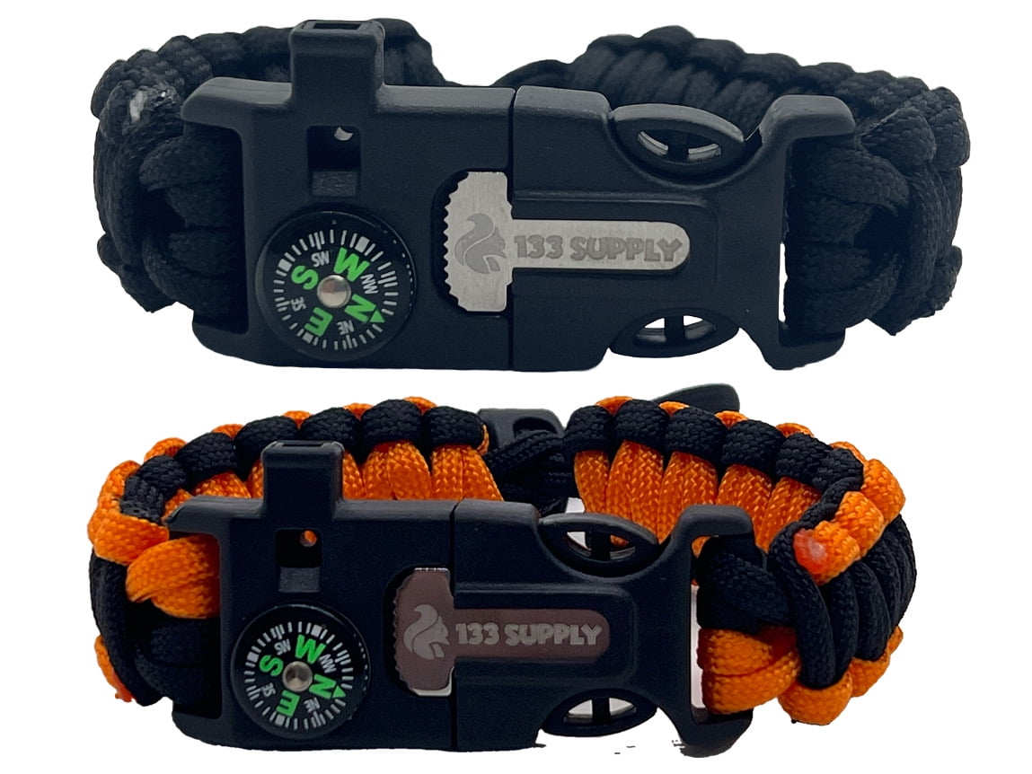 133 SUPPLY 2 Pack Paracord Survival Bracelet Fire Starter Kit Compass