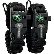 133 Supply 2 Pk Black Paracord Survival Bracelet Compass Whistle Fire Starter Hiking Gear Camping Fishing Hunting Men Women Kids