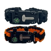 133 Supply 2 pk Paracord Bracelet Compass Whistle Fire Starter Hiking Camping Fishing Survival Hunting Gear Men Women Kids