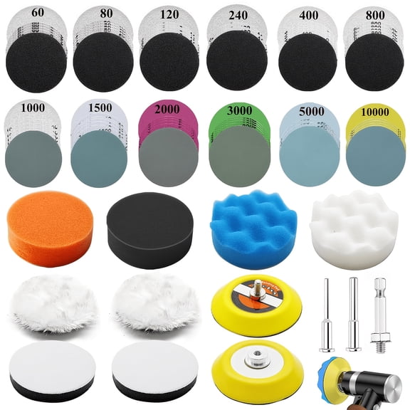 133-piece sanding disc drill bit polishing kit and sanding accessories, 3-inch wet/dry headlight restoration kit, hook-and-loop sanding pad with rotary tool, suitable for automotive, wood, metal, gla