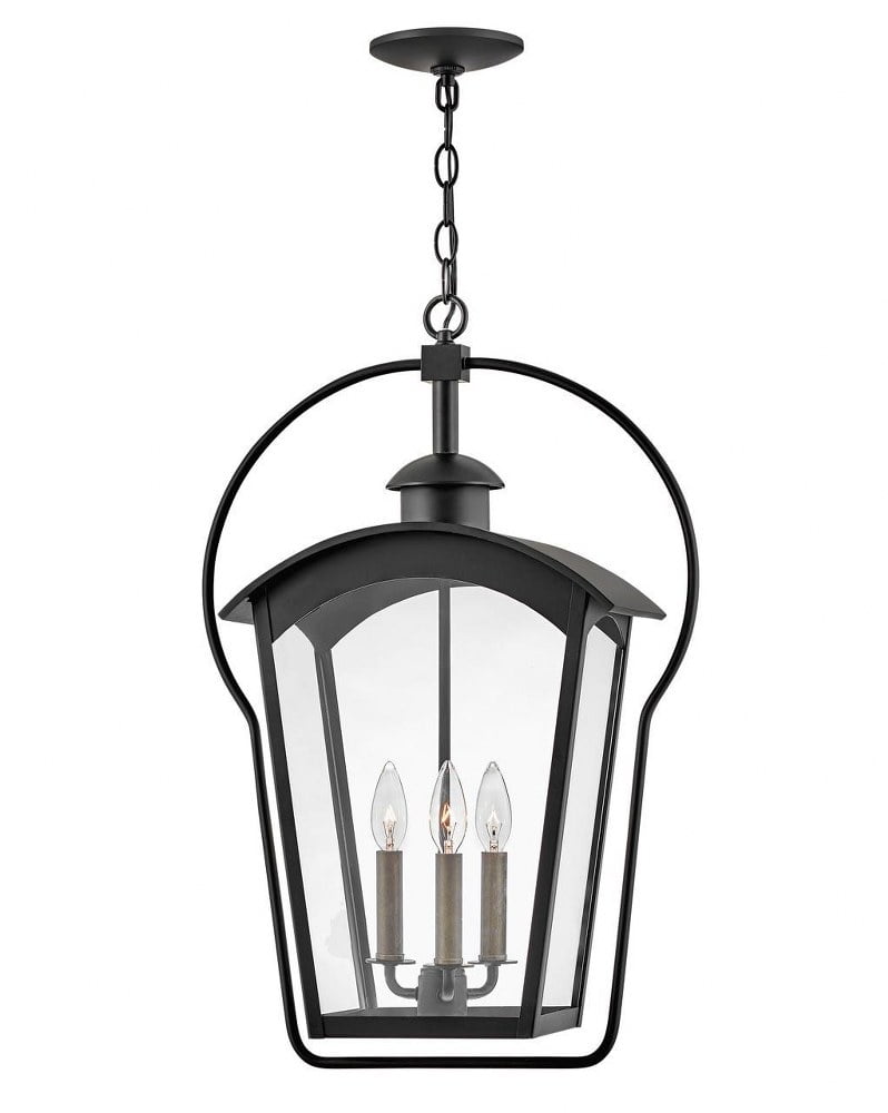 Black and Burnished Bronze 3-Light Outdoor Lantern Pendant