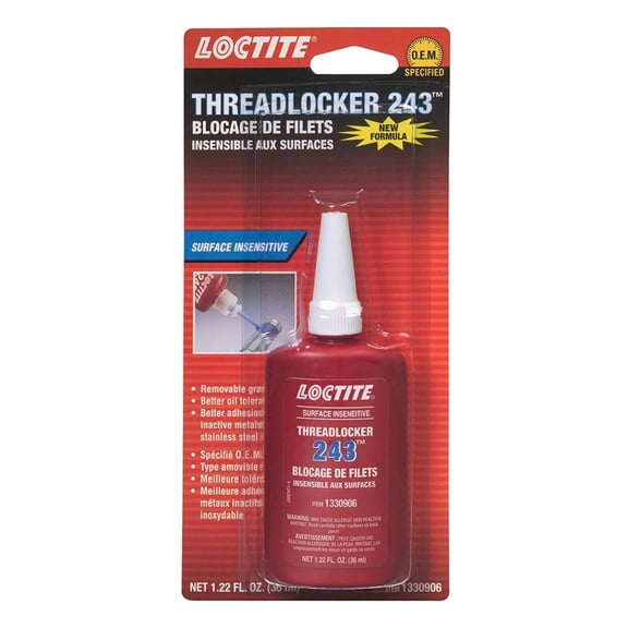 1330906 243 Medium Strength Surface Insensitive Threadlocker, 36-milliliter Tube, An oil tolerant, removable, medium strength, blue threadlocker By Loctite