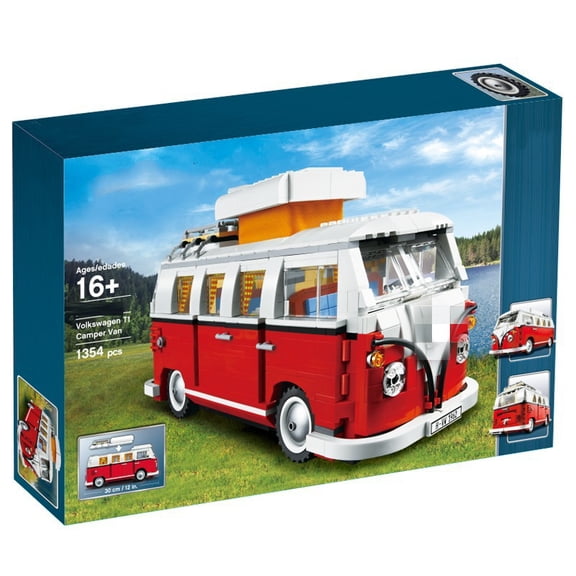 1334 PCS Vintage Retro Red White Camper Van Building Blocks Desktop Collectible Vehicle Model, Ages 16+