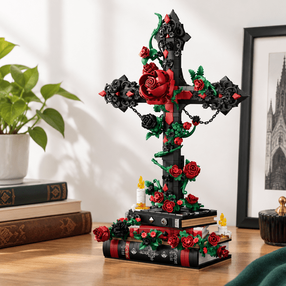 1334-Piece Gothic Cross Floral Interlocking Building Block Set For Adults