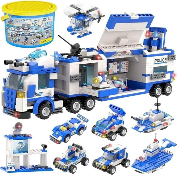 1338 Pcs Building Set, City Police Building Block for Boys, ENP Mobile Command Center Roleplay Building Toys, Gift for Kids 6-12, Blue