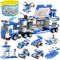 1338 Pieces City Building Toys Set, Police Building Block Kit, Mobile Command Center Roleplay STEM Building Toys for Boys, Chirstmas Gift for Kids Ages 6+ (Blue)