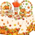thumbnail image 1 of 133PCS Thanksgiving Party Supplies, Fall Thanksgiving Dinnerware Set for 16 Guests, Pumpkin Maple Leaf Tableware Set with Tablecloth for Autumn Party Decorations, 1 of 7