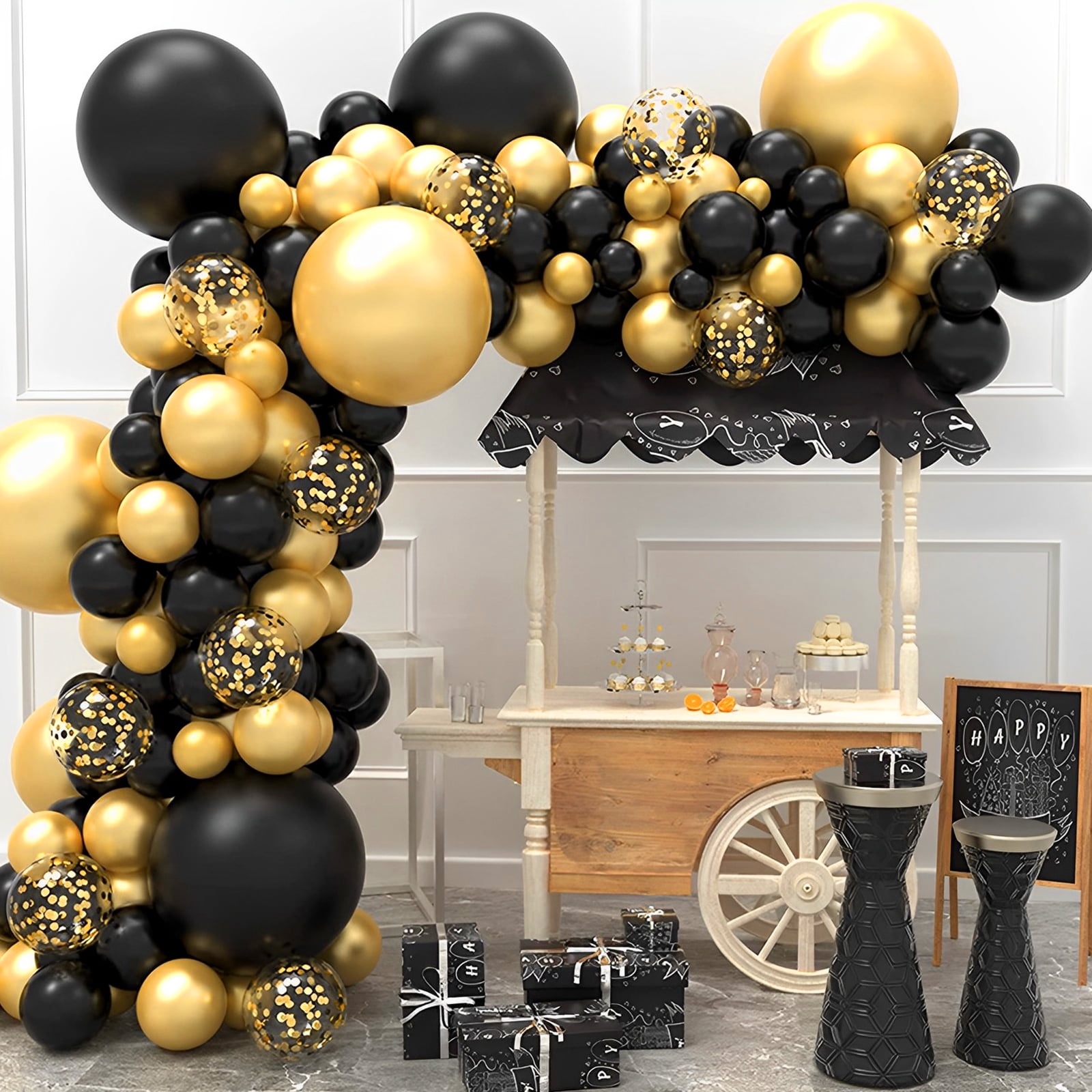 Black Gold White Balloons Garland Kit Birthday Anniversary Party Decoration  Kids