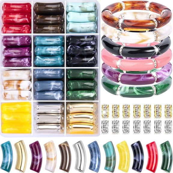 133 Pcs Polymer Clay Tube Beads Kit, 16 Colors Curved Heishi Beads with Spacers & Pearls, Durable Smooth Surface, DIY Bracelet Necklace Jewelry Making Set, Storage Case Included