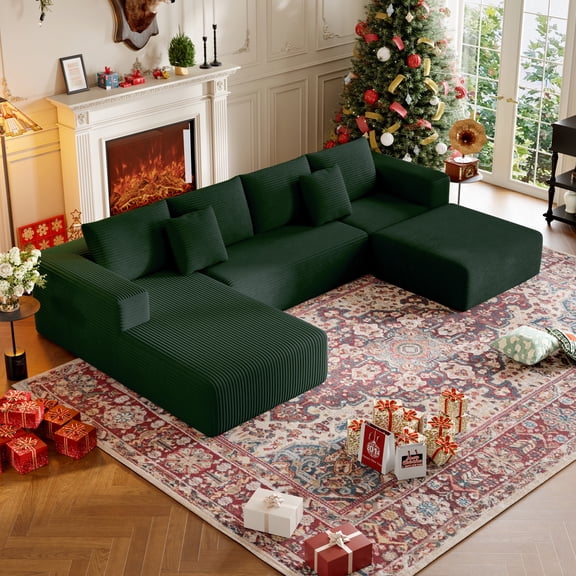 CHORRO Large Sectional Cloud Couch,U-Shaped Sofa(Green),Modular And Compressed,Three Packages,134 Inches