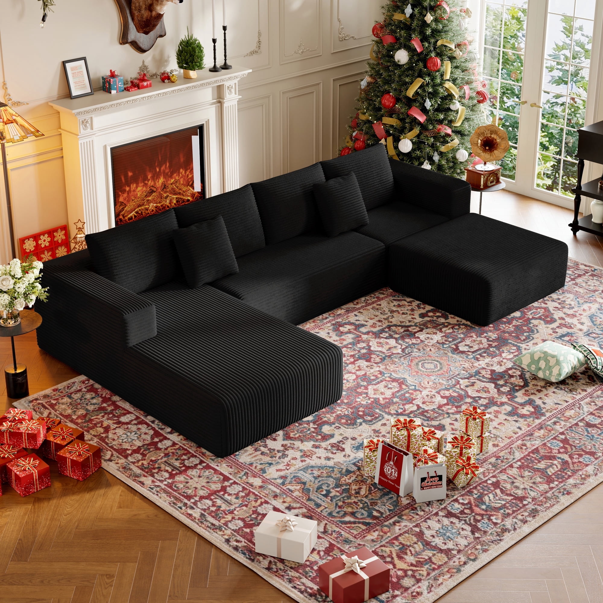 DILORA Large U-Shaped Cloud Sectional Sofa Modular Compressed 134 Inches Black 3 Packages