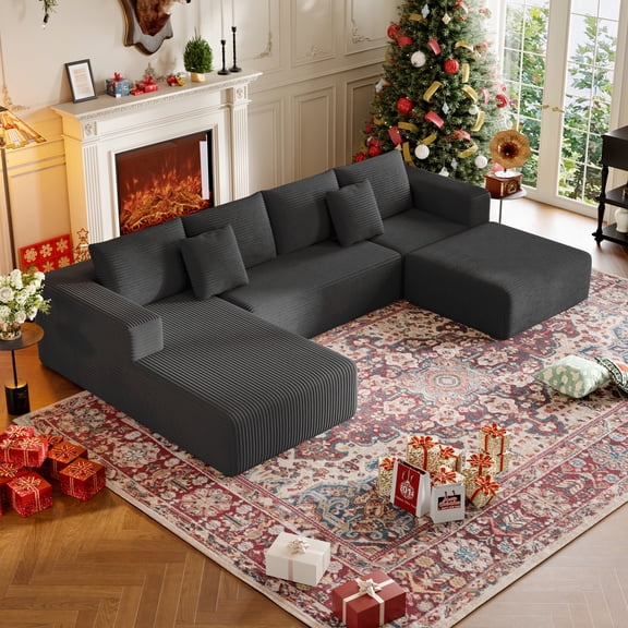 CHORRO Large U-Shaped Cloud Sectional Sofa Modular Compressed 134 Inches Grey 3 Packages