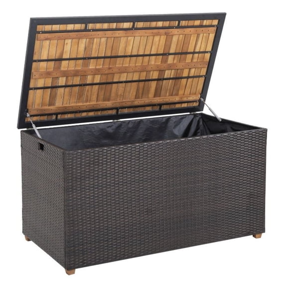 134 Gallon Rattan Storage Deck Box with Wood Top - Outdoor Patio Furniture Storage Container with Zippered Liner, Mix Brown