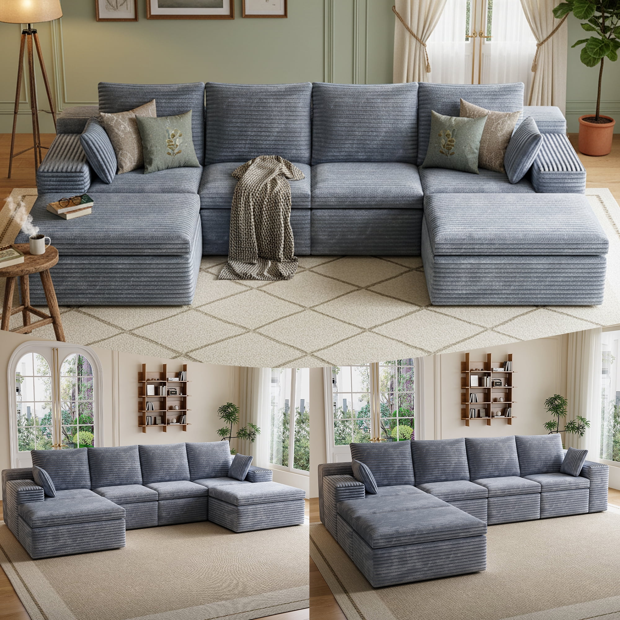 134" Modular Cloud Sectional Sofa Couches, Modern Comfy U-Shape Couch ...