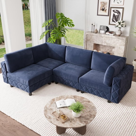 134" Modular Sectional Sofa - L Shaped Cloud Sofa with 4 Seat High-Density Cushions & Velvet Upholstery for Living Room, Modern Upholstered Sofa