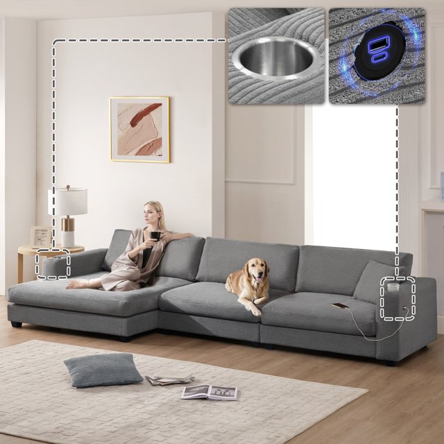 134" Oversized Modular Sectional Sofa with 50" Chaise, L Shaped Comfy