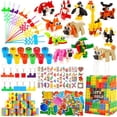 thumbnail image 1 of 134 Pcs Building Blocks Party Favors with Reusable Drinking Straws Animal Building Blocks Slap Bracelets Keychains Stamps Stickers and Gift Bags Gamer Birthday Party Supplies (Building), 1 of 5