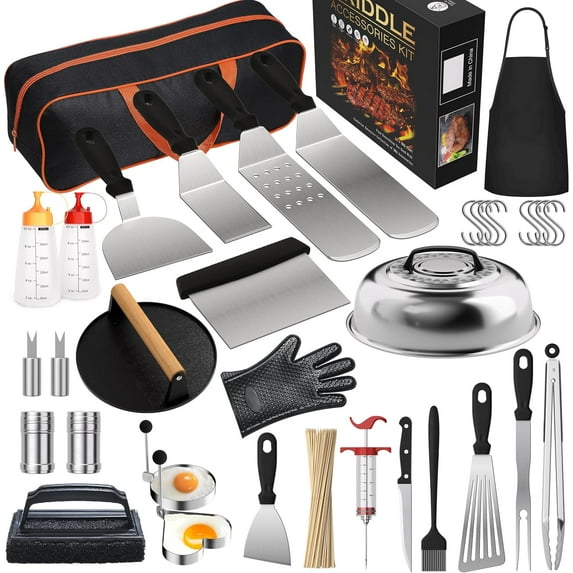 134 Pcs Griddle Accessories Kit, Upgraded Griddle Accessories for Blackstone - Perfect Flat Top Grilling Accessories, Professional Round Melting Dome with Cast Iron Smash Burger Press for Barbecue.