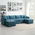 134" U Shaped Chenille Sectional Sofa with Ottomans, 6 Seat Sofa Bed