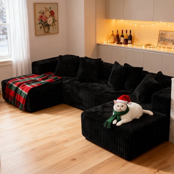 U-Shaped Boneless Modular Sofa Couch black