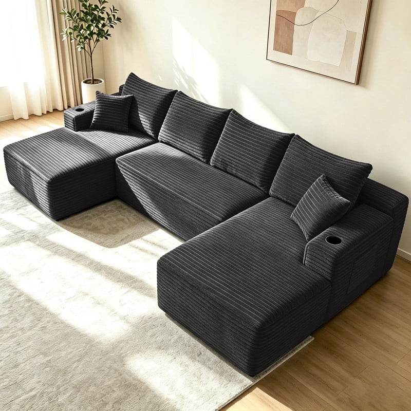 134''W Oversized Sectional Sofa Set with Double Chaise Lounge, U-Shaped Boneless Couch, Corduroy Upholstered Modular Sofa
