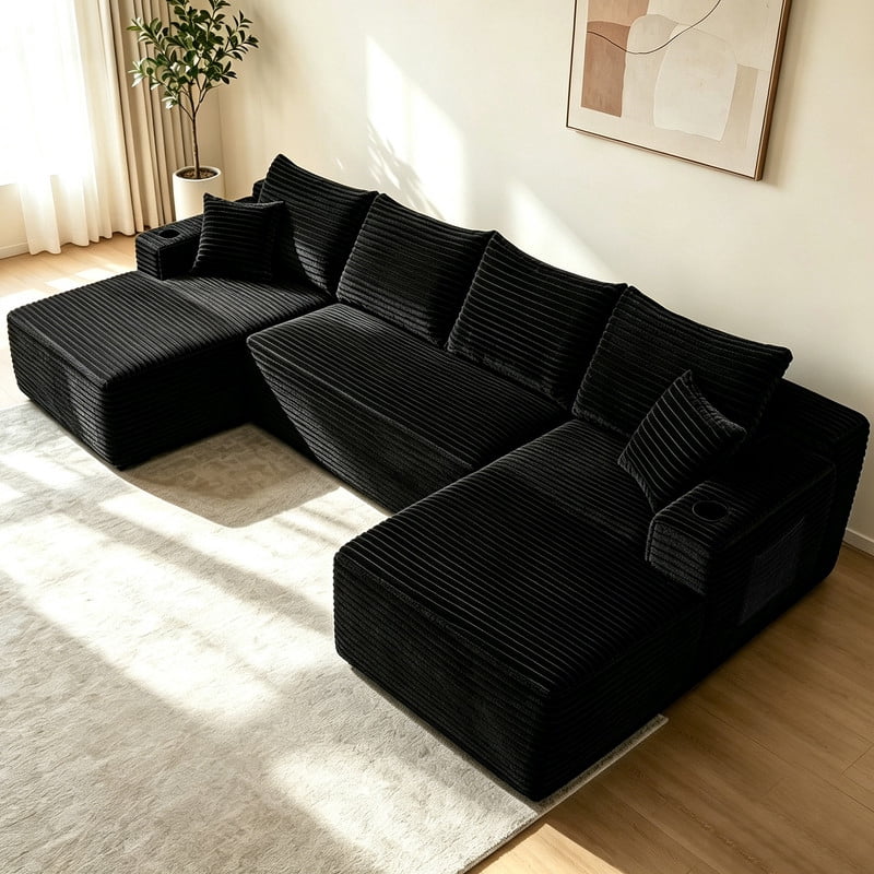 134''W Oversized Sectional Sofa Set with Double Chaise Lounge, U-Shaped Boneless Couch, Corduroy Upholstered Modular Sofa