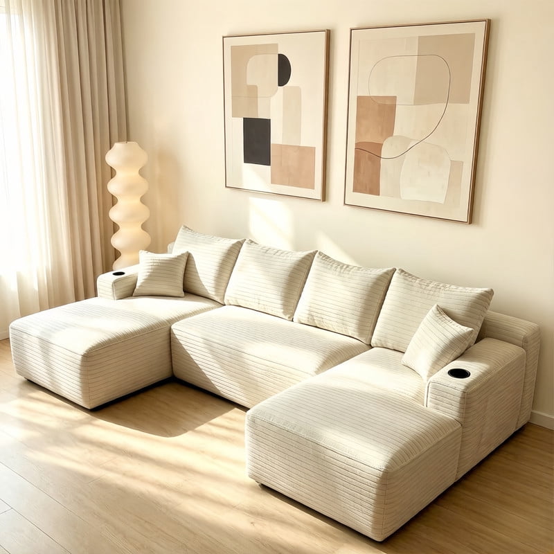 134''W Oversized Sectional Sofa Set with Double Chaise Lounge, U-Shaped Boneless Couch, Corduroy Upholstered Modular Sofa