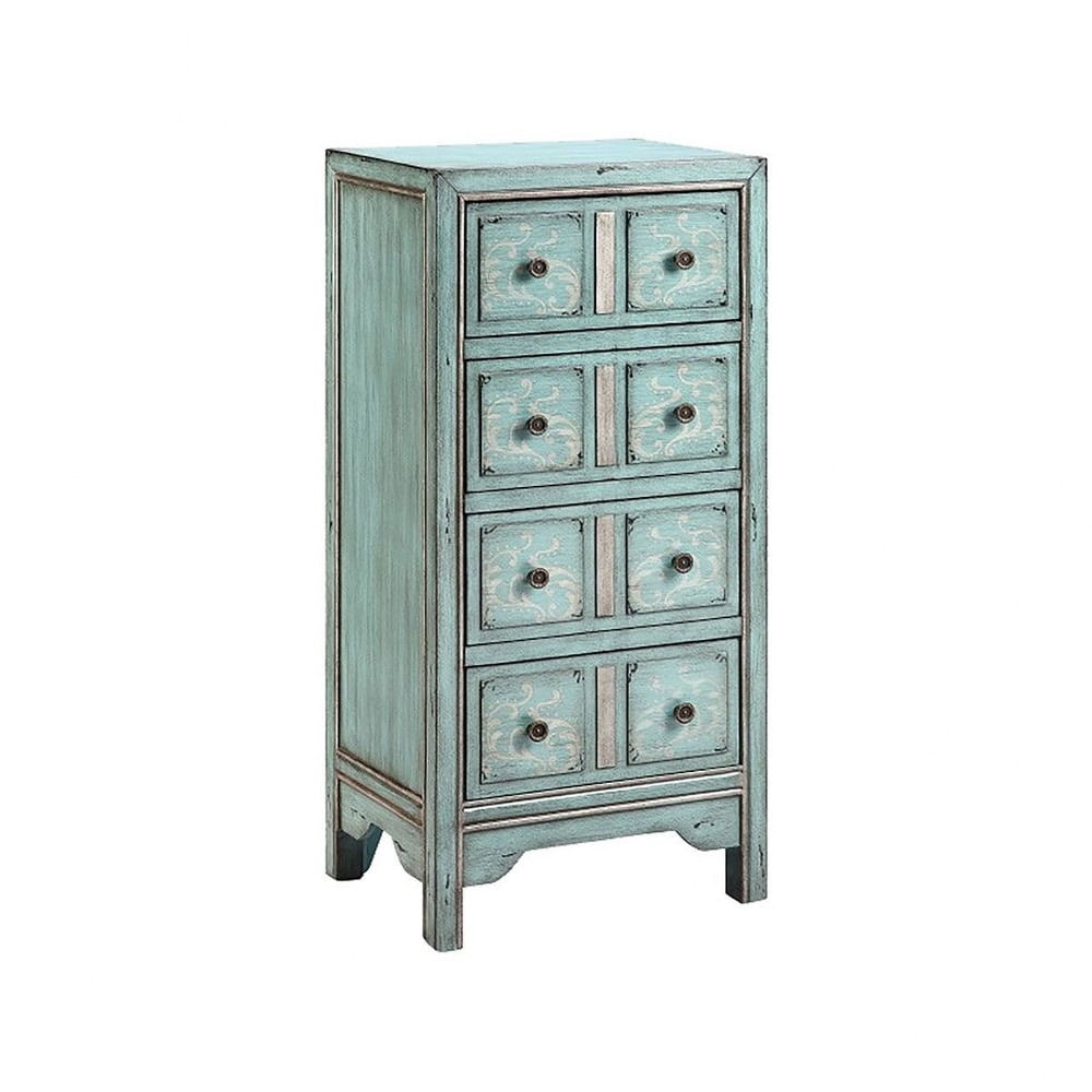 Evelyn Farmhouse Blue Tall Apothecary Chest with Casters