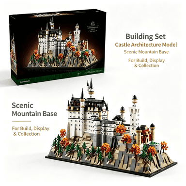 1346 PCS Illuminated Castle Building Set with Mountain Base European Architecture Model for Adults & Teens (Compatible with Major Brands)