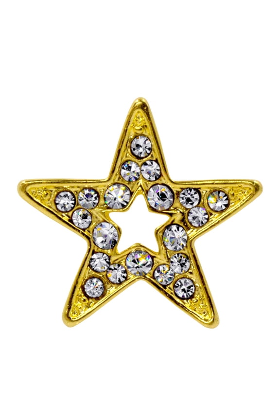 #13474G Gold Rhinestone Casted Open Star Pin