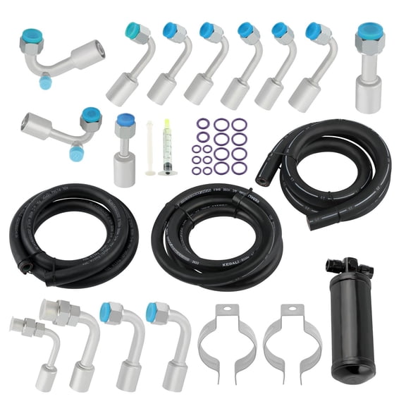 134A A/C AC Air Conditioning Hose & Fittings Kit w/ Drier - Extended Length - Includes Various Fittings - OEM: 76611833 - For Fender Install - 6ft, 9ft, & 10ft Hoses