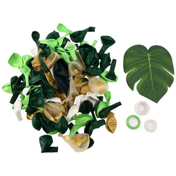 134Pcs Jungle Balloon Arch Green Balloon Decoration, with Artificial Tropical Palm Leaves for Birthday