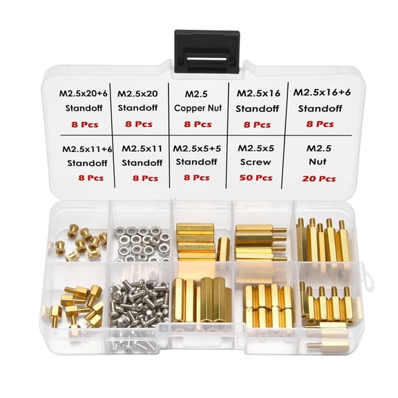 134Pcs M2.5 Brass Standoff Screw Nut Assortment Kit with Storage Box for Raspberry Pi 5 PCB M.2 NVMe PCIe SSD Board