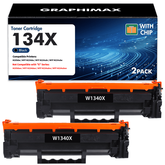 134X W1340X Toner Cartridge (with Chip) Compatible for HP 134X W1340X 134A W1340A Toner for HP LaserJet M209dw MFP M234dw M234sdn M234sdw Printer Ink (Black, 2-Pack)