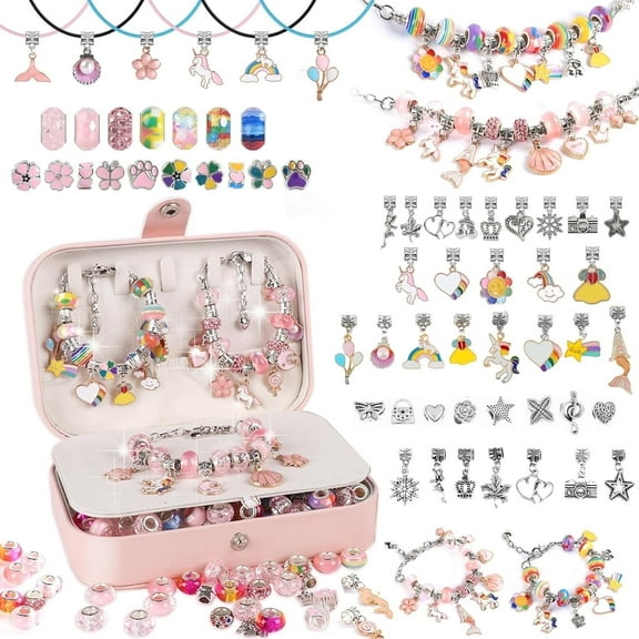 134pcs Girls Charms Bracelet Making Kits, Cute and Fun DIY Jewelry Beading Jewelry Making Kits for 5-12 Years Old Girls, New Year Birthday Gifts