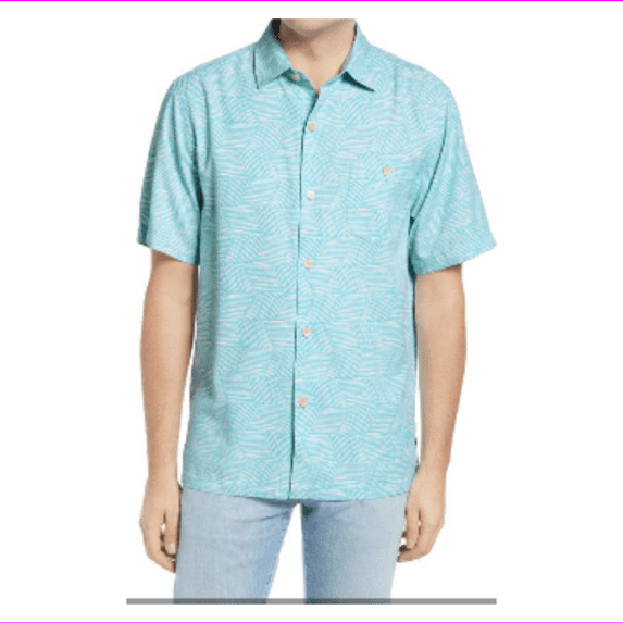 $135.00 TOMMY BAHAMA Raffia Geo Short Sleeve Silk Blend Button-up Shirt In Grace